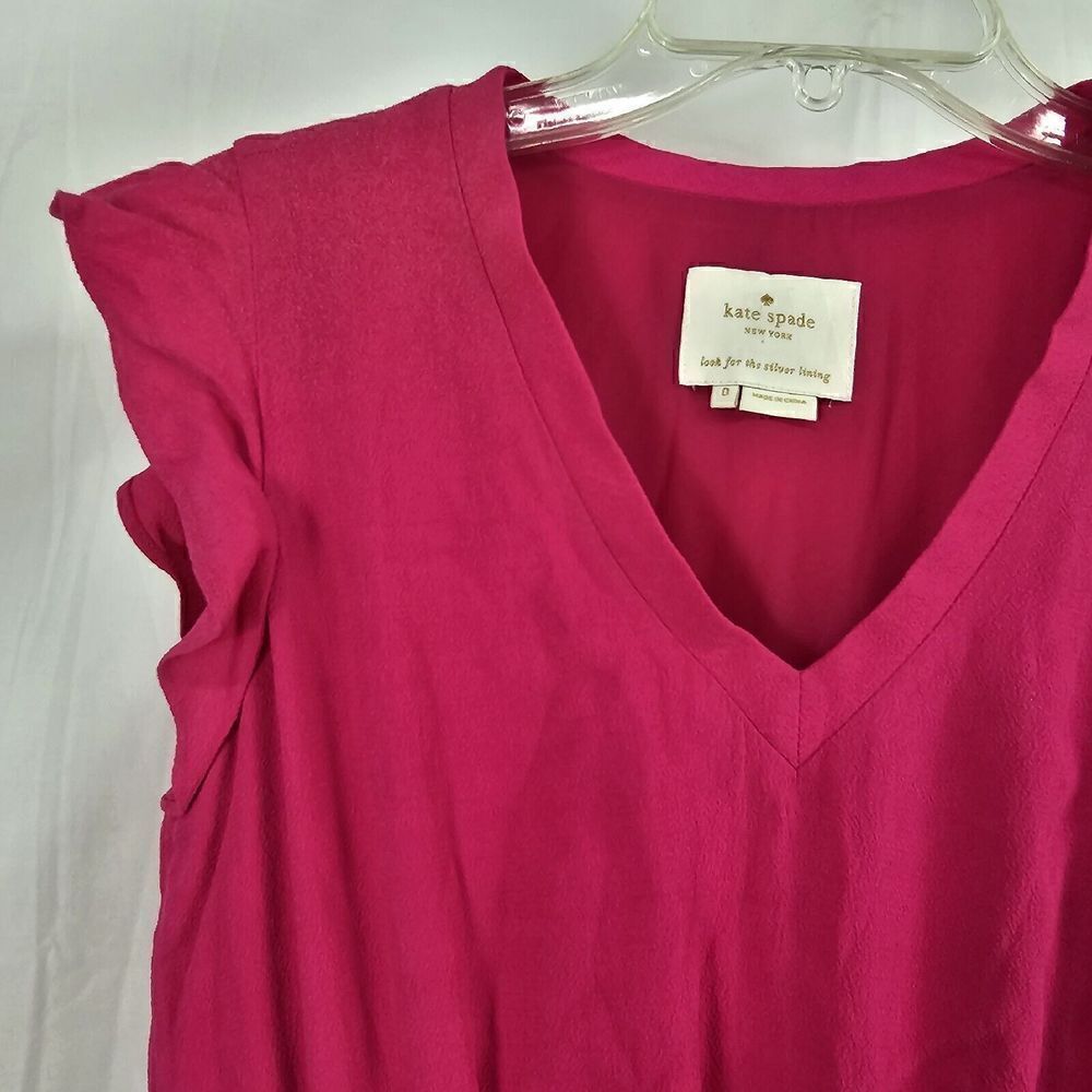Kate Spade Fluid Crepe Frill Dress Bright Pink Size 0 - Picture 6 of 10